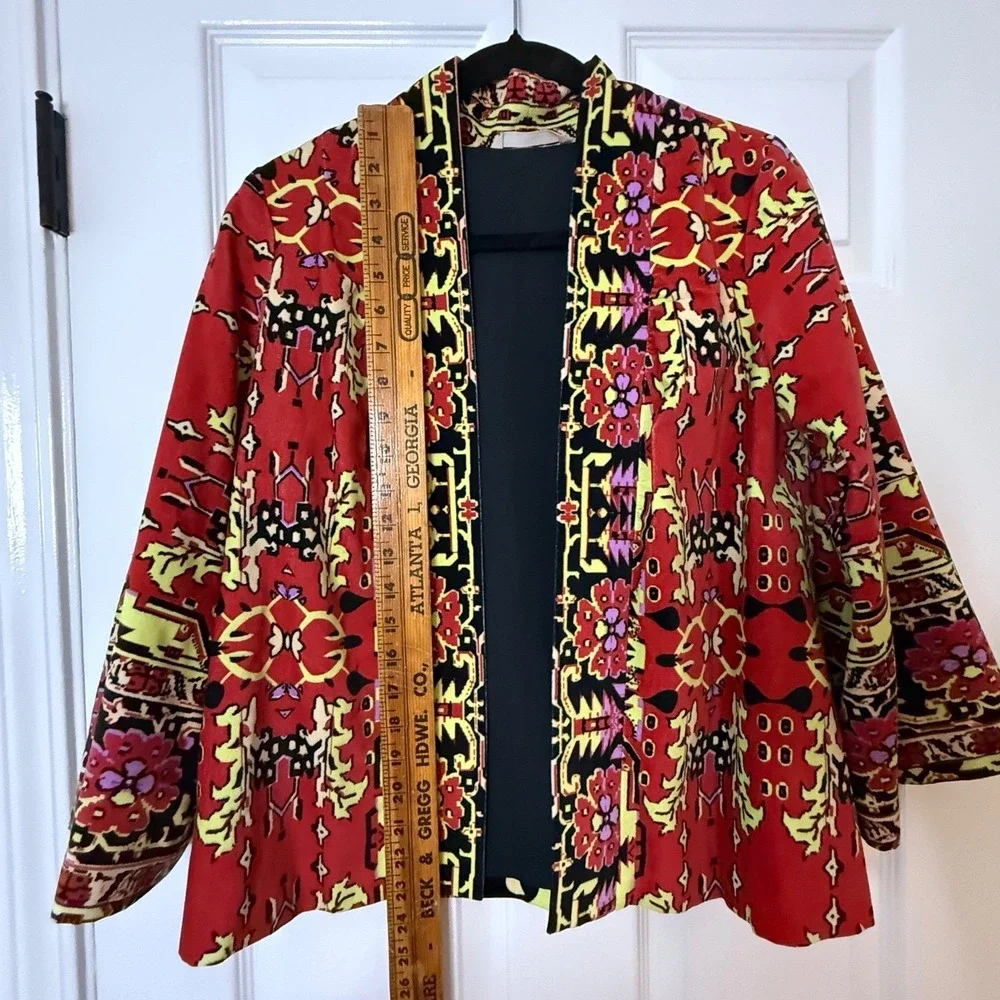 Soft Surroundings‎ Red Floral Vera Velvet Kimono Style Jacket XS